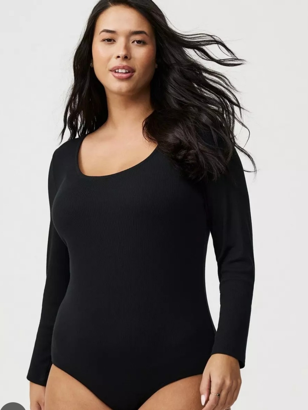 Torrid Super Soft Rib Square Neck Long Sleeve Bodysuit - Deep Black Size 1 / 1X